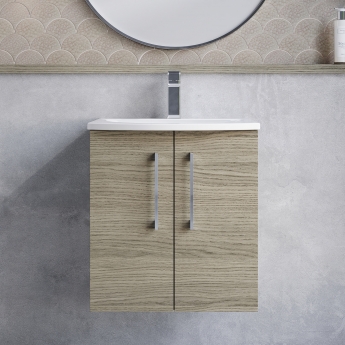 Nuie Arno Wall Hung 2-Door Vanity Unit with Basin-4 500mm Wide - Solace Oak Woodgrain
