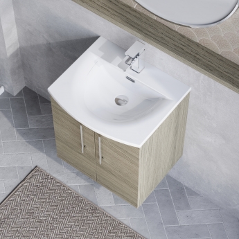 Nuie Arno Wall Hung 2-Door Vanity Unit with Basin-4 500mm Wide - Solace Oak Woodgrain