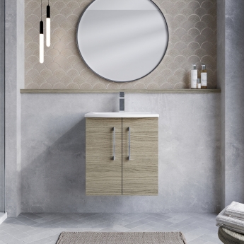 Nuie Arno Wall Hung 2-Door Vanity Unit with Basin-4 500mm Wide - Solace Oak Woodgrain