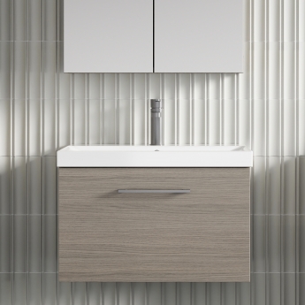 Nuie Arno Wall Hung 1-Drawer Vanity Unit with Basin-3 600mm Wide - Solace Oak Woodgrain