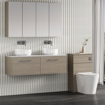 Nuie Arno Wall Hung 2-Drawer Vanity Unit with Bellato Grey Worktop 1200mm Wide - Solace oak | Product Image