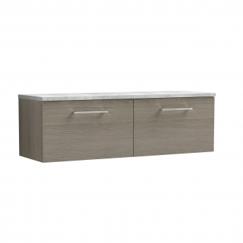 Nuie Arno Wall Hung 2-Drawer Vanity Unit with Bellato Grey Worktop 1200mm Wide - Solace oak | Product Image