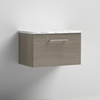 Nuie Arno Wall Hung 1-Drawer Vanity Unit with Carrera Marble Worktop 600mm Wide - Solace oak | Product Image