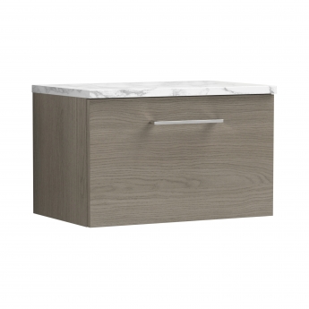Nuie Arno Wall Hung 1-Drawer Vanity Unit with Carrera Marble Worktop 600mm Wide - Solace oak | Product Image