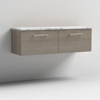 Nuie Arno Wall Hung 2-Drawer Vanity Unit with Carrera Marble Worktop 1200mm Wide - Solace oak | Product Image
