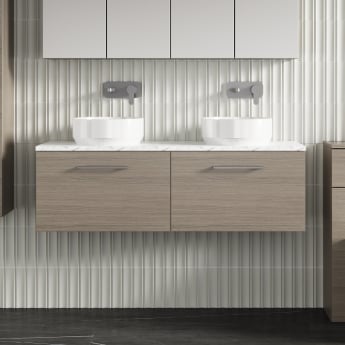 Nuie Arno Wall Hung 2-Drawer Vanity Unit with Carrera Marble Worktop 1200mm Wide - Solace oak | Product Image