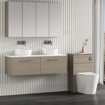 Nuie Arno Wall Hung 2-Drawer Vanity Unit with Carrera Marble Worktop 1200mm Wide - Solace oak | Product Image