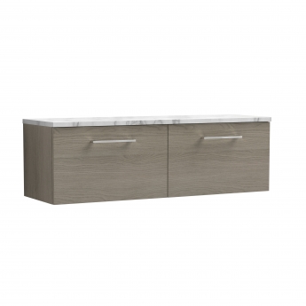 Nuie Arno Wall Hung 2-Drawer Vanity Unit with Carrera Marble Worktop 1200mm Wide - Solace oak | Product Image