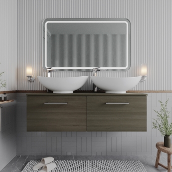 Nuie Arno Wall Hung 2-Drawer Vanity Unit with Worktop 1200mm Wide - Solace Oak Woodgrain