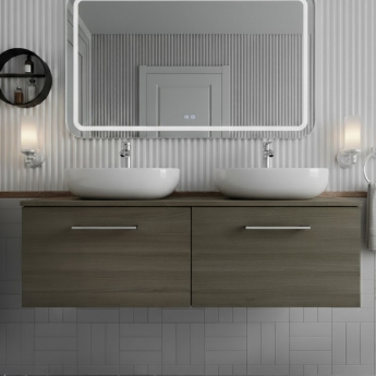 Arno Woodgrain Twin 1200mm 2-Drawer Wall Hung Vanity Unit with Countertop