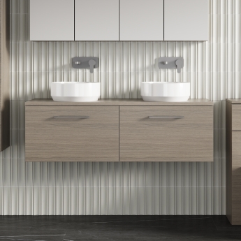 Arno Woodgrain Twin 1200mm 2-Drawer Wall Hung Vanity Unit with Countertop | Product Image