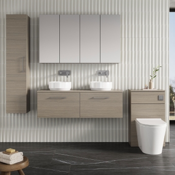 Nuie Arno Wall Hung 2-Drawer Vanity Unit with Worktop 1200mm Wide - Solace Oak Woodgrain | Product Image