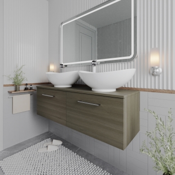 Nuie Arno Wall Hung 2-Drawer Vanity Unit with Worktop 1200mm Wide - Solace Oak Woodgrain