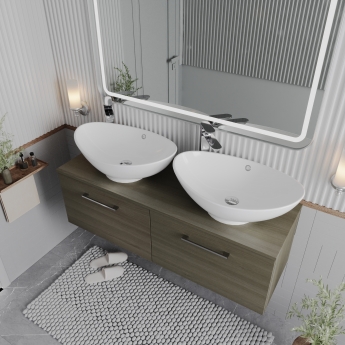 Nuie Arno Wall Hung 2-Drawer Vanity Unit with Worktop 1200mm Wide - Solace Oak Woodgrain