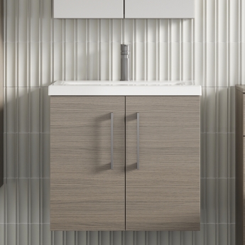 Nuie Arno Wall Hung 2-Door Vanity Unit with Basin-1 600mm Wide - Solace Oak Woodgrain