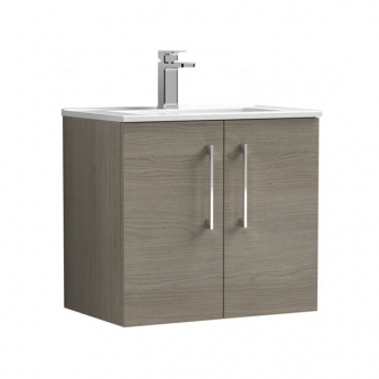 Nuie Arno Wall Hung 2-Door Vanity Unit with Basin-2 600mm Wide - Solace Oak Woodgrain