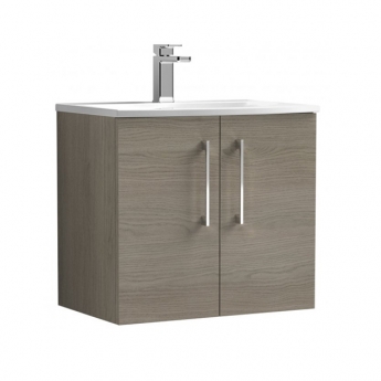 Nuie Arno Wall Hung 2-Door Vanity Unit with Basin-4 600mm Wide - Solace Oak Woodgrain