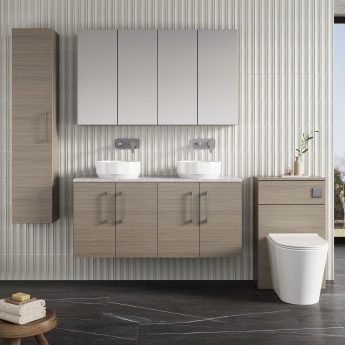 Nuie Arno Wall Hung 4-Door Vanity Unit with Bellato Grey Worktop 1200mm Wide - Solace oak | Product Image