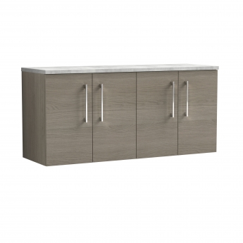 Nuie Arno Wall Hung 4-Door Vanity Unit with Bellato Grey Worktop 1200mm Wide - Solace oak | Product Image