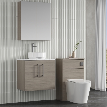Nuie Arno Wall Hung 2-Door Vanity Unit with Carrera Marble Worktop 600mm Wide - Solace oak | Product Image