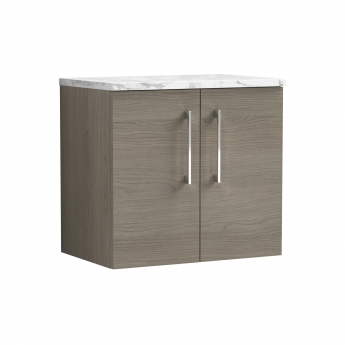 Nuie Arno Wall Hung 2-Door Vanity Unit with Carrera Marble Worktop 600mm Wide - Solace oak | Product Image