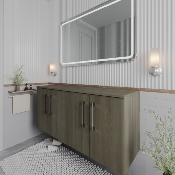 Nuie Arno Wall Hung 4-Door Vanity Unit with Worktop 1200mm Wide - Solace Oak Woodgrain