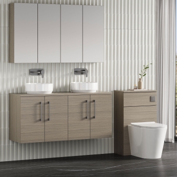 Nuie Arno Wall Hung 4-Door Vanity Unit with Worktop 1200mm Wide - Solace Oak Woodgrain | Product Image