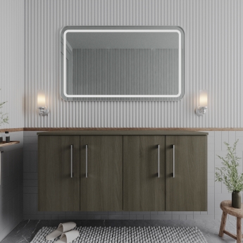 Nuie Arno Wall Hung 4-Door Vanity Unit with Worktop 1200mm Wide - Solace Oak Woodgrain