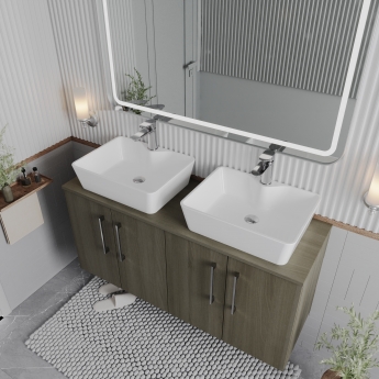 Arno Woodgrain Twin 1200mm 4-Door Wall Hung Vanity Unit with Countertop