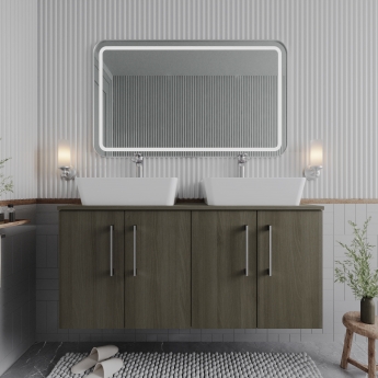 Nuie Arno Wall Hung 4-Door Vanity Unit with Worktop 1200mm Wide - Solace Oak Woodgrain
