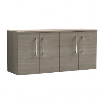 Nuie Arno Wall Hung 4-Door Vanity Unit with Worktop 1200mm Wide - Solace Oak Woodgrain