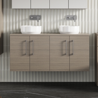 Arno Woodgrain Twin 1200mm 4-Door Wall Hung Vanity Unit with Countertop | Product Image