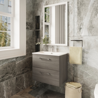 Arno Woodgrain 600mm 2-Drawer Wall Hung Vanity Unit