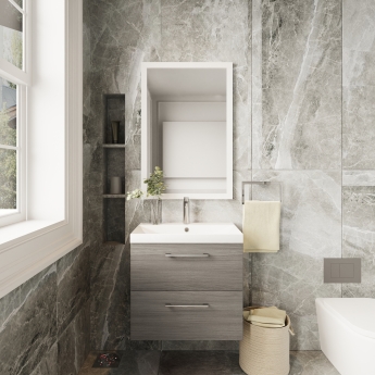 Nuie Arno Wall Hung 2-Drawer Vanity Unit with Basin-3 600mm Wide - Solace Oak Woodgrain