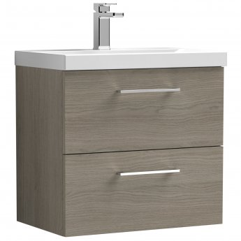 Nuie Arno Wall Hung 2-Drawer Vanity Unit with Basin-3 600mm Wide - Solace Oak Woodgrain
