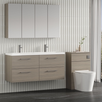 Nuie Arno Wall Hung 4-Drawer Vanity Unit with Double Ceramic Basin 1200mm Wide - Solace Oak Woodgrain | Product Image