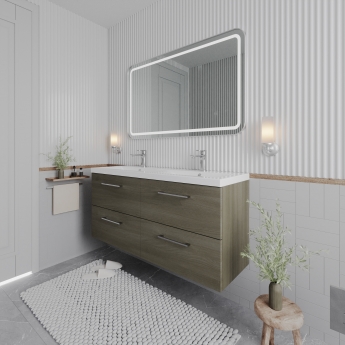 Arno Twin Woodgrain 1200mm 4-Drawer Wall Hung Vanity Unit