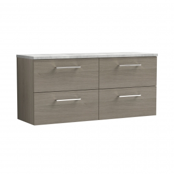 Nuie Arno Wall Hung 4-Drawer Vanity Unit with Bellato Grey Worktop 1200mm Wide - Solace Oak | Product Image
