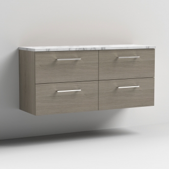 Nuie Arno Wall Hung 4-Drawer Vanity Unit with Carrera Marble Worktop 1200mm Wide - Solace Oak | Product Image