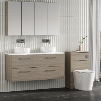 Nuie Arno Wall Hung 4-Drawer Vanity Unit with Carrera Marble Worktop 1200mm Wide - Solace Oak | Product Image