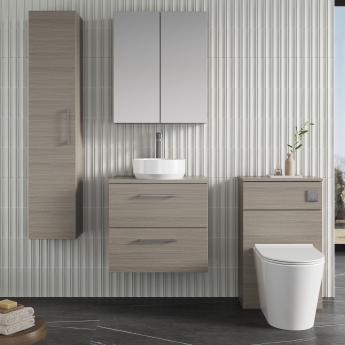 Nuie Arno Wall Hung 2-Drawer Vanity Unit with Worktop 600mm Wide - Solace Oak Woodgrain | Product Image