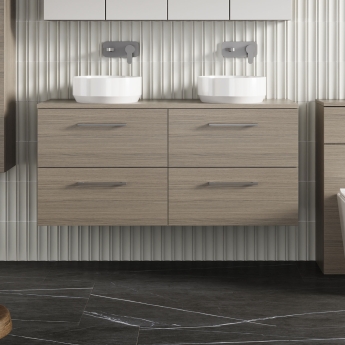 Arno Woodgrain Twin 1200mm 4-Drawer Wall Hung Vanity Unit with Countertop | Product Image