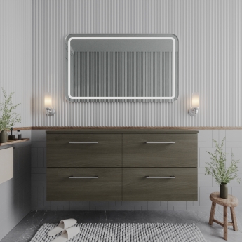 Nuie Arno Wall Hung 4-Drawer Vanity Unit with Worktop 1200mm Wide - Solace Oak Woodgrain