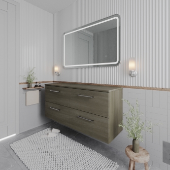 Nuie Arno Wall Hung 4-Drawer Vanity Unit with Worktop 1200mm Wide - Solace Oak Woodgrain