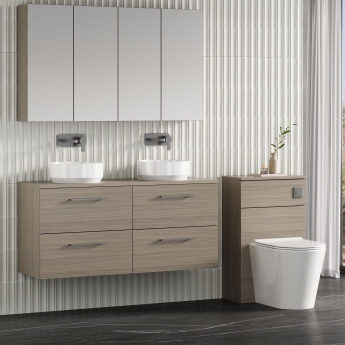 Nuie Arno Wall Hung 4-Drawer Vanity Unit with Worktop 1200mm Wide - Solace Oak Woodgrain | Product Image