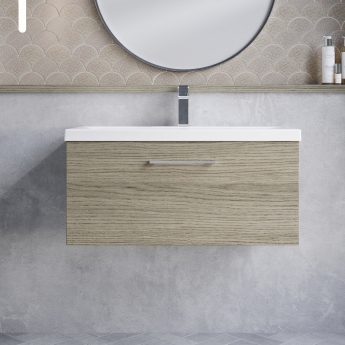Arno Woodgrain 800mm 1-Drawer Wall Hung Vanity Unit