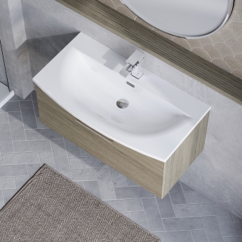 Nuie Arno Wall Hung 1-Drawer Vanity Unit with Basin-4 800mm Wide - Solace Oak Woodgrain | Product Image