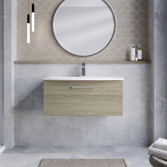 Nuie Arno Wall Hung 1-Drawer Vanity Unit with Basin-4 800mm Wide - Solace Oak Woodgrain | Product Image