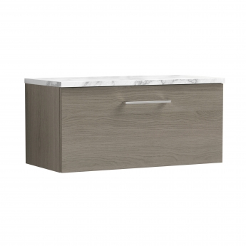 Nuie Arno Wall Hung 1-Drawer Vanity Unit with Carrera Marble Worktop 800mm Wide - Solace Oak Woodgrain | Product Image