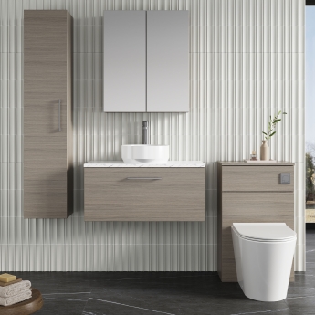 Nuie Arno Wall Hung 1-Drawer Vanity Unit with Carrera Marble Worktop 800mm Wide - Solace Oak Woodgrain | Product Image